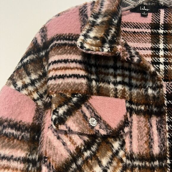 Lulus The City is Calling Pink Plaid Shacket Size Small - Picture 2 of 9